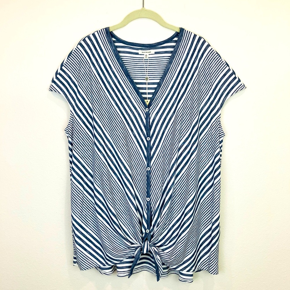Max Studio Front Tie Striped Top